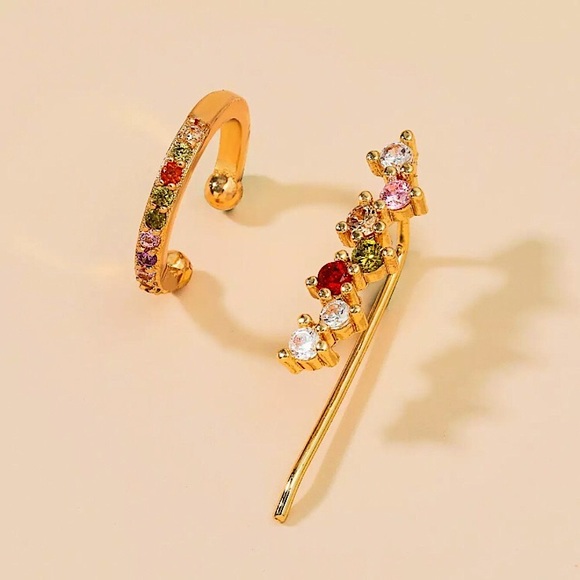 ⚜️[𝟯/$𝟭𝟴]⚜️CZ Colorful Gold Floral 2 Earrings Set NEW - Picture 2 of 4